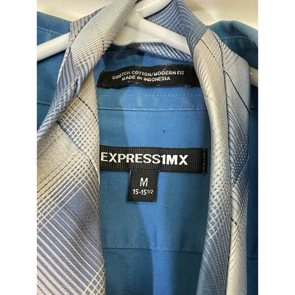 Express 1MX Men’s Shirt Medium Blue Long Sleeve With Tie - Picture 2 of 6